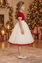 Girls' New Year's Red Velvet and Ecru Tulle Princess Dress - 4