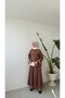 BLOUSE AND SKIRT SET WITH STRIPED DETAIL - BROWN
