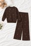 Brown Girls' Sequin-Patterned Wide-Leg Brushed-Inside Sweatshirt and Shorts Set 25082 - 3
