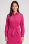 Women Velvet Tie Belted Shirt Dress, Fuchsia Pink - 2