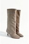 Bonitta Beige Suede Loose Fit Women's Mini-Heel Boots - 7