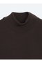 Brown Half Turtleneck Plain Knit Wool Blend Sweater - 3