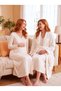 New Season Ecru Fleece Robe with Shawl Collar, Winter-Ready, Full-Length, Button-Up Design, Long-Sleeved Maternity and Postpartum Robe and Nightgown 2-Piece Set