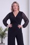 Women's Plus Size Chiffon-Sleeve V-Neck Woven Jumpsuit with Gold Accents, Black, Brown - 2