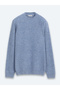 Light Blue Crew Neck Micro-Wool Blend Knit Sweater