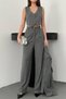 Gray Striped Jacket & Vest and Pants Set - 4