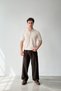 Beige Corded Fabric Polo Collar Knit Polo Shirt - 3