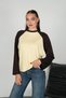 Women's Long-Sleeved Crew-Neck Paneled Casual Sweatshirt with Ribbing