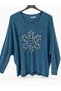 Italian-Designed, Sequin-Embellished, Snowflake-Patterned Loose-Fitting Women's Knit Blouse - 2