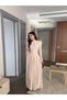 Women's Beige Draped Maxi Dress with Button Closure