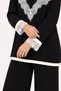 Women's Two-Piece Set with a Crew Neck Featuring Lace Details on the Front and Sleeve Ends, Paired with Corded Fabric Knit Pants - 5