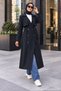 Double-Breasted, Unlined, Belted Trench Coat in Dark Navy Blue HM2979 - 3