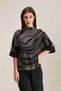 Wave Pattern High Neck Knitted Blouse Grey & Black