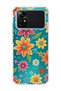 Poco M4 Pro 4G-Compatible Transparent Phone Case with Colorful Flower Turquoise Print