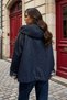 Women's Navy Blue Plaid-Lined Hooded Waxed Jacket - 4