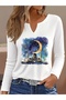 Mix-Printed Cotton-Lycra Half-V-Neck Short-Sleeved Blouse