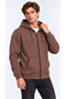 Men's Brown Hooded Full-Zip 3-Ply Winter Sweatshirt with Zippered Pockets - 3