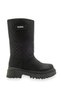 Black Quilted Patterned Boots, Suede, Round Toe - 2