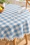 Round Tablecloth with Gingham Pattern and Pom-Pom Accents – Liquid-Resistant, Stain Resistant, Durable Duck Fabric, Various Size Options - 6