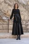 40812 Black Velvet Embroidered Belted Dress - 4