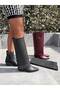 Genuine Leather Block Heel Snap-On Boots with Studded Detail and Turn-Up Cuffs - 5