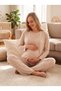 New Season Beige Winter Pajama Set with Hidden, Easy-Breastfeeding Design, Long Sleeves, for New Moms and Expectant Mothers - 3