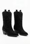 Yursa cowboy genuine leather women's heeled boots, black suede. - 2
