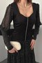 Women's Black Lace Dress with Rhinestones and Stripes - 4
