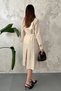 Women's Beige Belted Long Trench Coat - 5