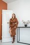 Women's Brown Leather-Paneled Drapey Satin Dress