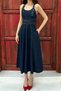 Women's Cotton Midi Length Denim Dress with a Blue Band - 5