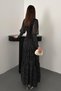 Women's Black Lace Dress with Rhinestones and Stripes - 5
