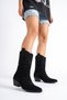 Yursa cowboy genuine leather women's heeled boots, black suede. - 3