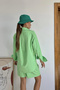 Women's Pistachio Green Cotton Shirt and Shorts Set with Front Pockets - 5