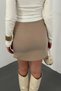 Women's Beige Belted Mini Skirt with Balls - 5