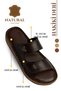 Genuine Leather Women's Slippers - Soft Thick Soled Genuine Leather Double Velcro Women's Slippers Brown - 6