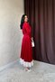 Women's Velvet Dress with Red Pearl Accents - 5