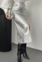 Women's Silver-Colored Gilded Gabardine Skirt with Slit and Embroidery - 3