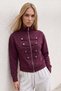 Women's burgundy stand collar decorative buttoned zippered stand collar jacket alc-x15805
