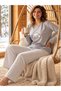 Women's Pajama Set with a Crew Neck and Gray and White Stripes