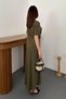 Women's Khaki Cotton Pleated Crew Neck Dress - 5