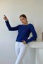 Women's Blue Knitted Textured Sweater with Beaded Details