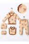 Cotton Newborn Hospital Discharge 5-Piece Baby Set with Teddy Bear Print in Ecru and Brown