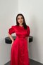 Women's Red Button-Down Drapey Satin Dress - 3