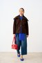 Women's Double-Pocket Shirt Collar Jacket with Gold Zipper, Brown - 3