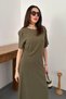 Women's Khaki Cotton Pleated Crew Neck Dress - 2