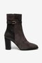 Women's Genuine Leather Suede Crocodile-Patterned Buckled Heeled Boots - Gray Suede - 2