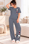 Women's Short-Sleeved Cotton Pajama Set with Panda Print - 4