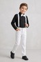 Boy's Black Long-Sleeve Shirt, White Pants, White Bow Tie—November 10, April 23 Formal Attire - 3