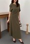 Women's Khaki Cotton Pleated Crew Neck Dress - 4
